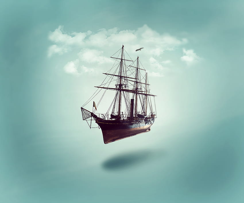 Sky, Clouds, Minimalism, Ship HD wallpaper