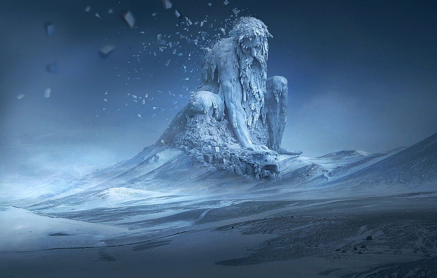 es, fantasi, musim dingin, salju, seni digital, karya seni, seni fantasi, makhluk, penyu, Raksasa untuk , bagian фантастика, Fantasi Es Wallpaper HD