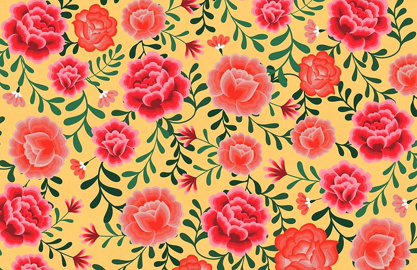 Gelbes Wand mit Blumenmuster von Frida Kahlo HD-Hintergrundbild