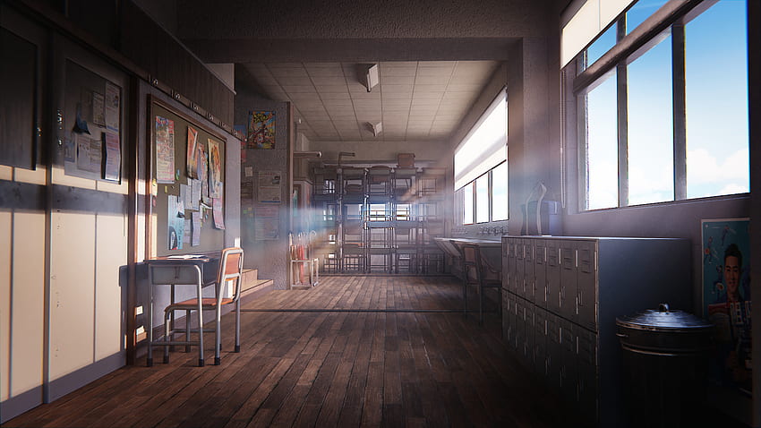 Pasillo de la escuela: licuadora, pasillo de la escuela de anime fondo de pantalla