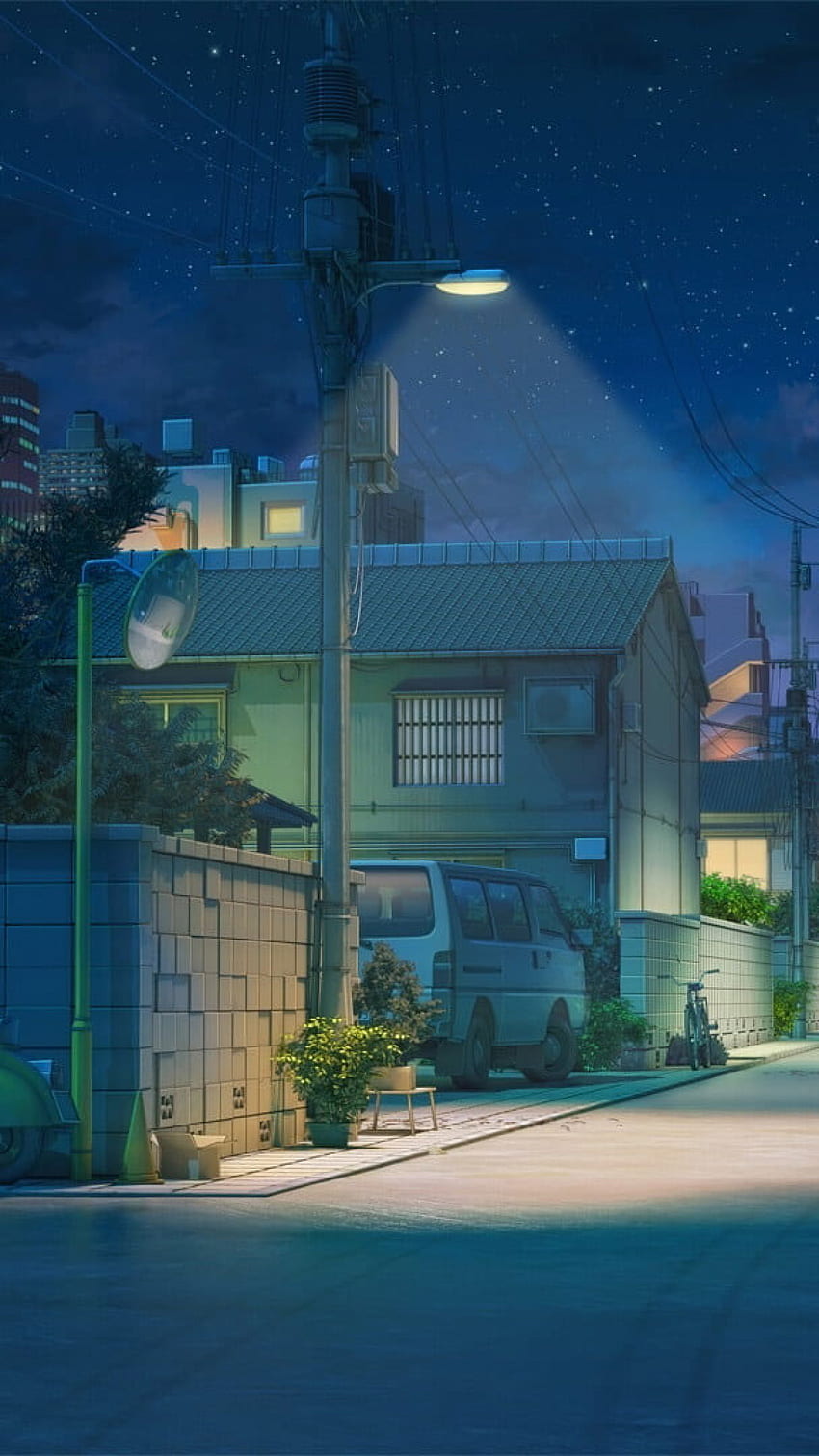 Japón, Casa, Calle, Obras de arte, Noche, Anime • Para ti Para y móvil, Cielo japonés fondo de pantalla del teléfono