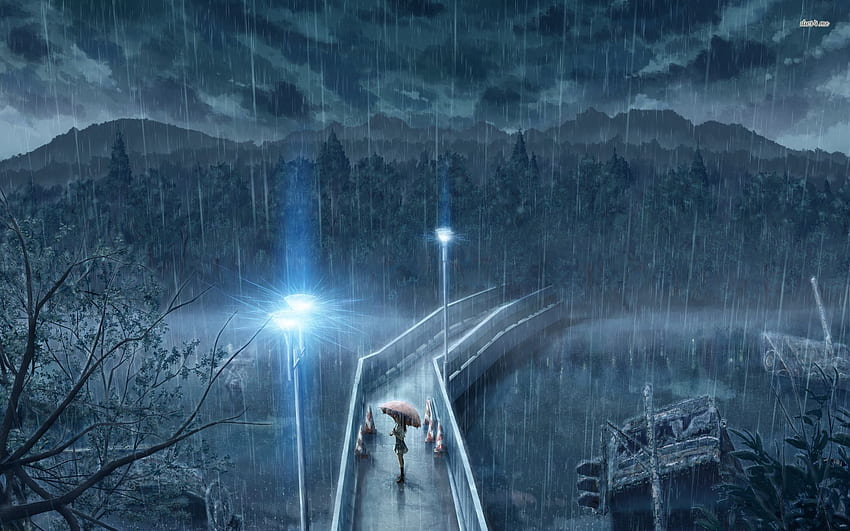 Girl standing in the rain - Anime, Animated Rain HD wallpaper