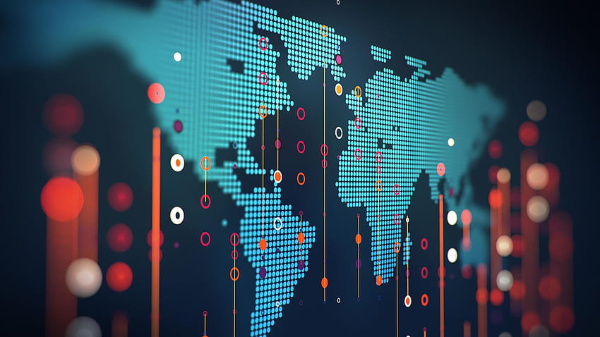 Weltkarte beleuchtet Laptop voll - futuristisch, Datenanalyse HD-Hintergrundbild