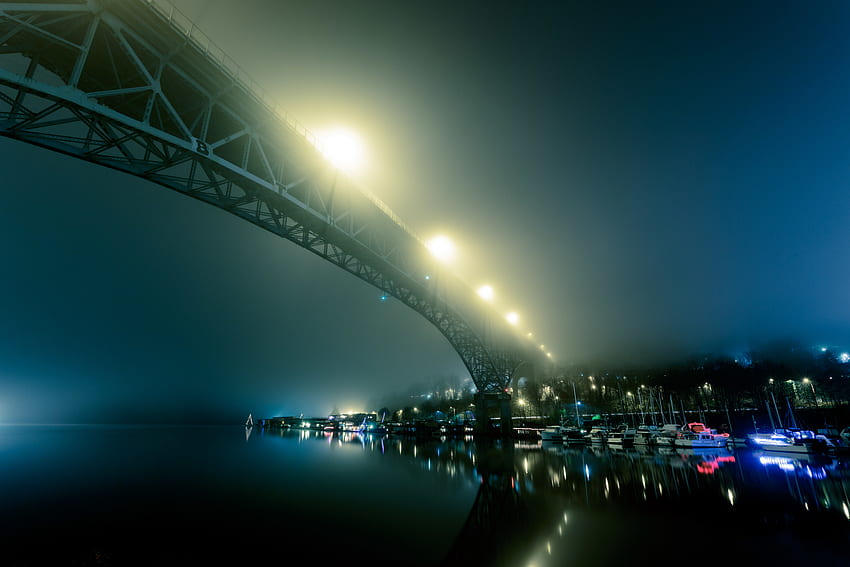 Cities, Fog, Night City, Bridge, Port HD wallpaper