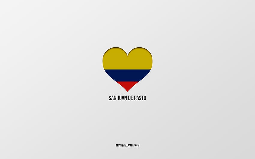 J'aime San Juan de Pasto, villes colombiennes, Jour de San Juan de Pasto, fond gris, San Juan de Pasto, Colombie, Coeur de drapeau colombien, villes préférées, Aime San Juan de Pasto Fond d'écran HD