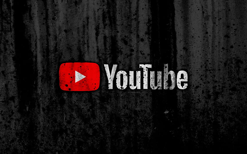 YouTube, , ロゴ, グランジ, 黒の背景, YouTube ロゴ em 2020 高画質の壁紙