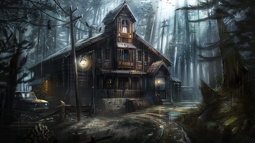 Dark Forest, Crows, Haunted House, Horror for U TV HD wallpaper