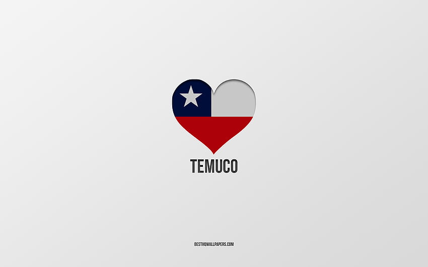テムコが大好き, チリの都市, テムコの日, 灰色の背景, テムコ, チリ, チリの国旗のハート, お気に入りの都市, テムコが大好き 高画質の壁紙