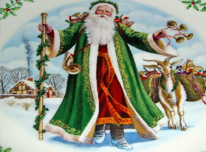 父のクリスマス、贈り物、聖ニック、ヤギ、クリスマス 高画質の壁紙