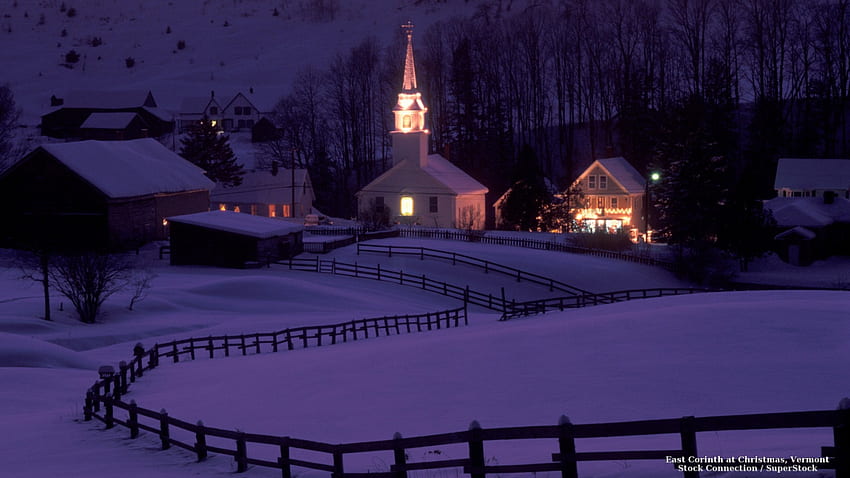December in Vermont, winter, landscapes, snow, christmas, churches, nature HD wallpaper