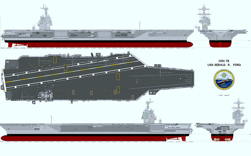USS Gerald R Ford, CVN-78, схема, американски ядрен самолетоносач, ВМС на САЩ, боен кораб, самолетоносачи HD тапет