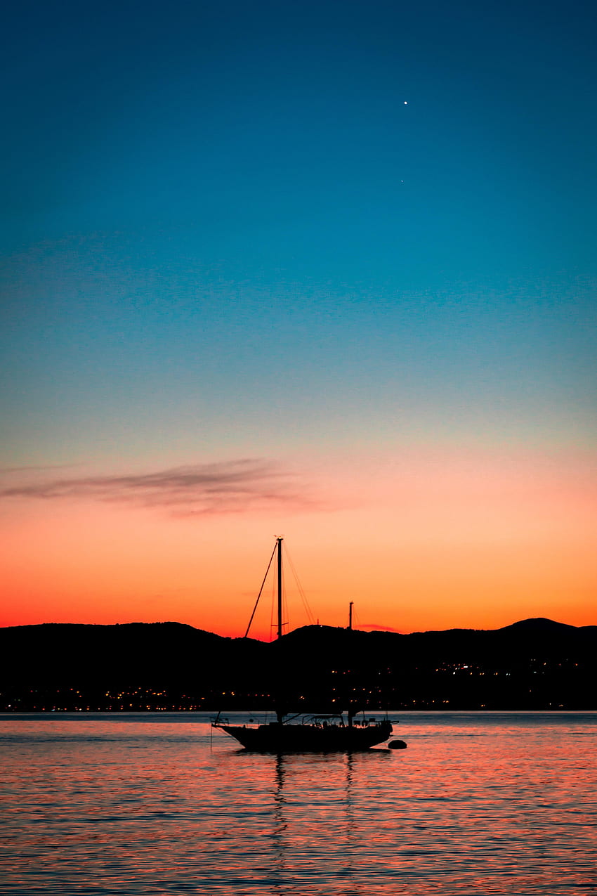 Sunset, Sky, Sea, Dark, Silhouette, Sail HD phone wallpaper