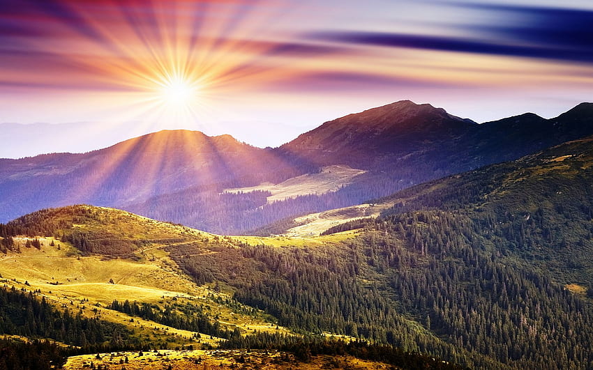 Sonnenschein in den Bergen HD-Hintergrundbild