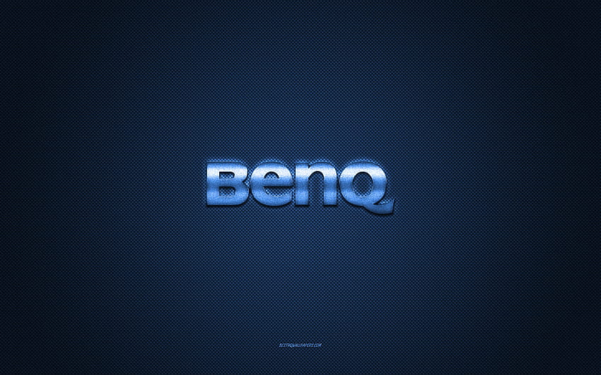 Logo Benq, niebieskie błyszczące logo, metalowy emblemat Benq, niebieska tekstura włókna węglowego, Benq, marki, sztuka kreatywna, emblemat Benq Tapeta HD