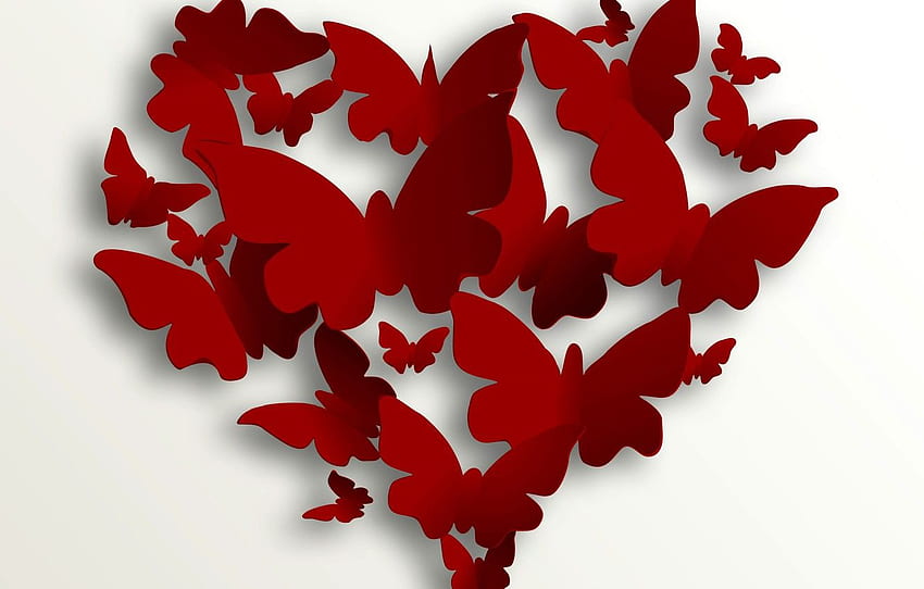 butterfly, heart, love, heart, romantic, Valentine's Day, Hearts and Butterfly HD wallpaper