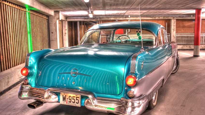 vintage pontiac from behind r, parking, car, garage, r, vintage HD wallpaper