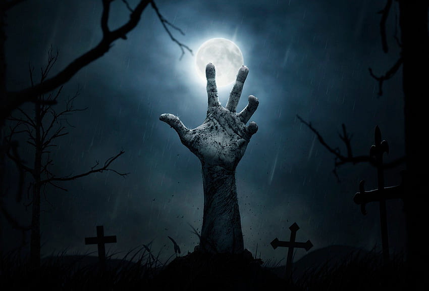 Хелоуин нощ на ужасите луна гробище гроб кръст гробище ръка на, Хелоуин нощи на ужасите HD тапет