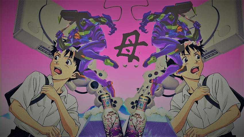 碇シンジ Vaporwave Dreamcast EVA Unit 01 Arizona Green Tea PlayStation Anime Boys Neon Genesis E - Resolution:, Arazona Vaporwave 高画質の壁紙