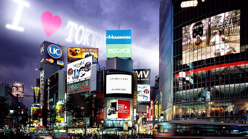 Градове, Сграда, Вечер, Реклама, Реклама, Токио HD тапет