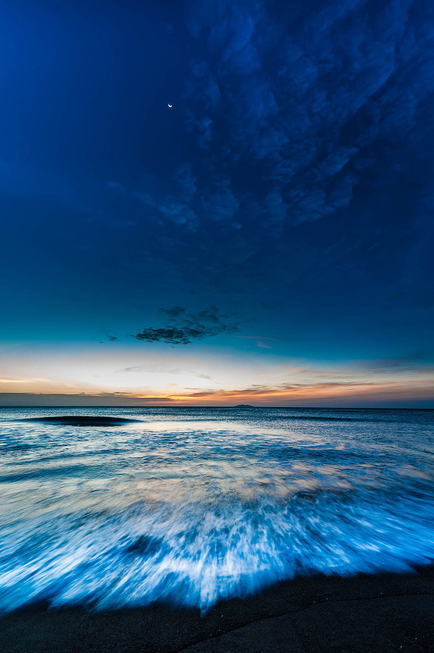 Nature, Sunset, Sky, Sea, Horizon, Shore, Bank, Ocean, Surf HD phone wallpaper