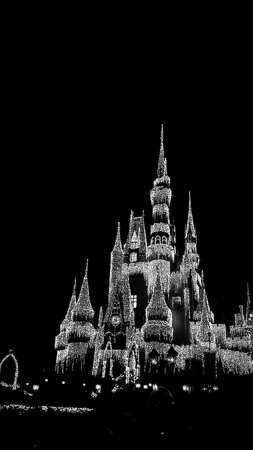 Castello Disney in bianco e nero, Castello Walt Disney Sfondo del telefono HD