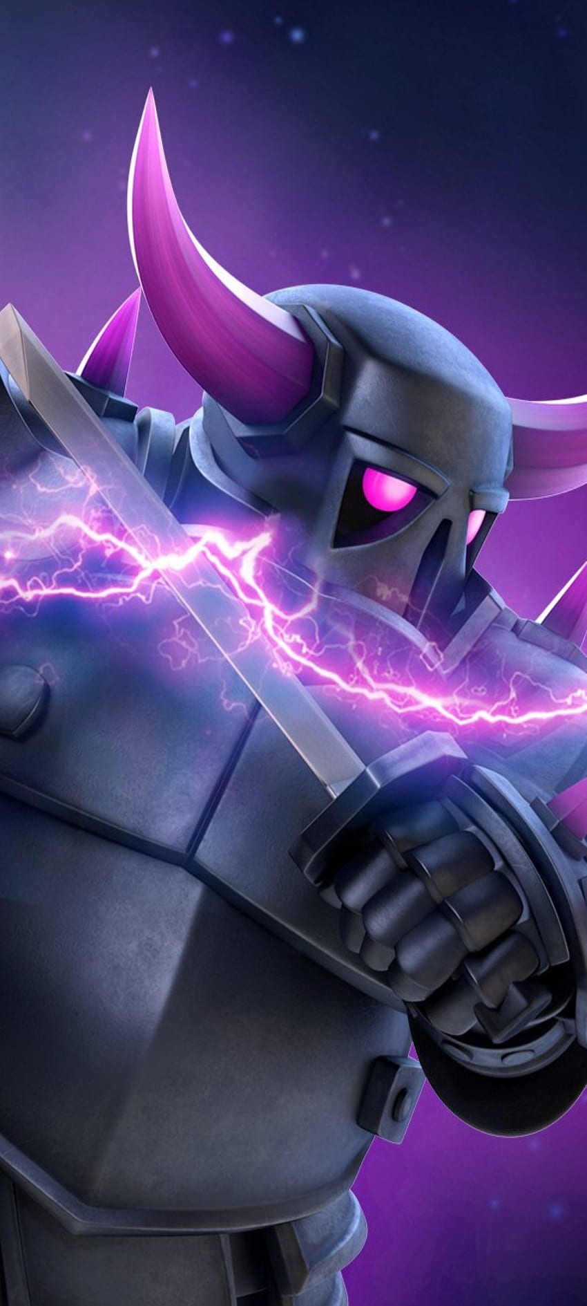 Pekka, brillo morado, poderoso, videojuego, morado, juego, clash royale fondo de pantalla del teléfono