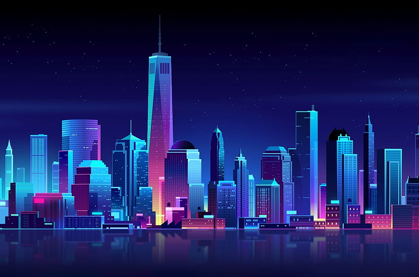 Nueva York Edificios Ciudad Noche Minimalismo, Ciudad minimalista fondo de pantalla