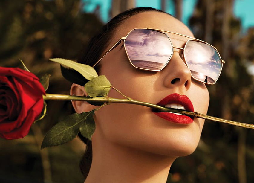Gal Gadot, menina, atriz, mulher, verão, rosa, óculos de sol, flor, rosto papel de parede HD