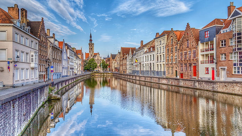 Belgium, Bruges, street, houses, river, city , , Bruges Belgium HD wallpaper