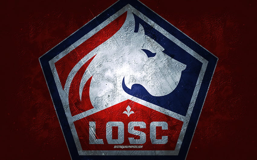Lille OSC, French football team, red background, Lille OSC logo, grunge art, Ligue 1, France, football, Lille OSC emblem HD wallpaper