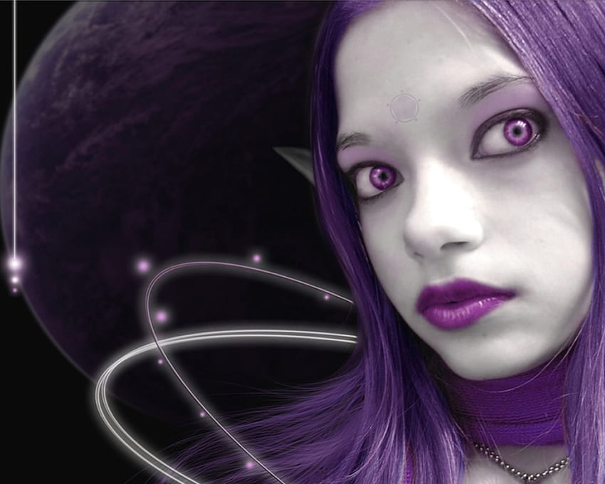 Mystère par Endelva, violet, tour de cou, lune, yeux, fille, cheveux Fond d'écran HD