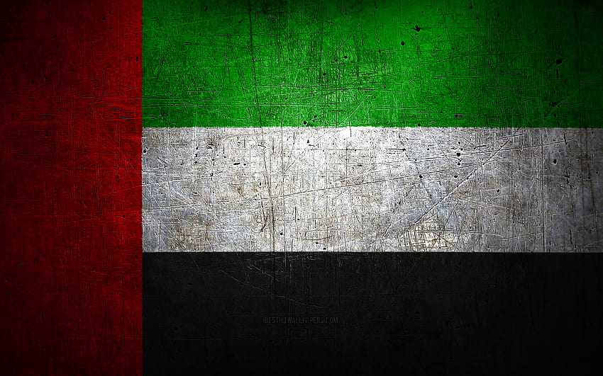 United Arab Emirates metal flag, grunge art, asian countries, Day of United Arab Emirates, national symbols, United Arab Emirates flag, UAE flag, metal flags, Flag of United Arab Emirates, Asia, Flag of UAE, United Arab Emirates, UAE HD wallpaper