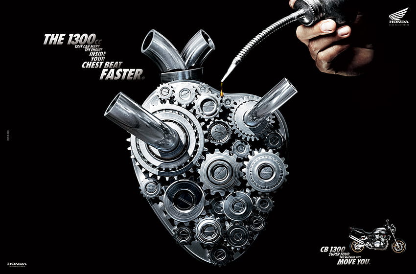 Honda, mechanical, gears, oil, exhaust, heart HD wallpaper