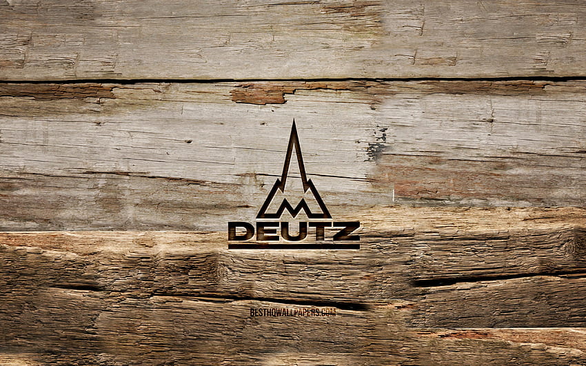 Deutz Fahr wooden logo, , wooden backgrounds, brands, Deutz Fahr logo, creative, wood carving, Deutz Fahr HD wallpaper