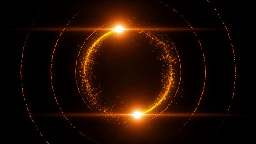 Flary obiektywu obracające się i tworzące cząstki pierścienia pomarańczowego złota ruchu tła Tapeta HD