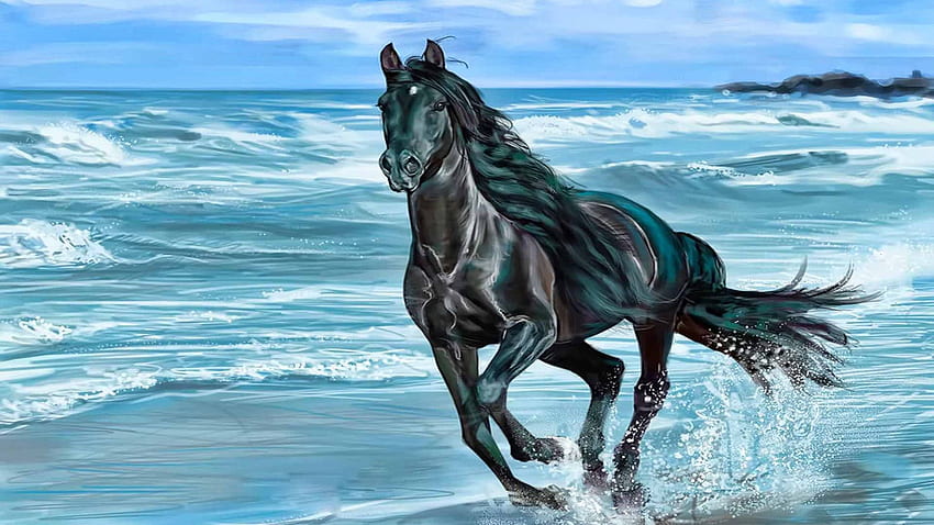 Running Horse Animals Beach Beauty Horse Nature Sea Wave, Horse On Beach HD wallpaper
