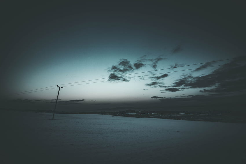 Minimal, evening, electrical poles, clouds, landscape HD wallpaper