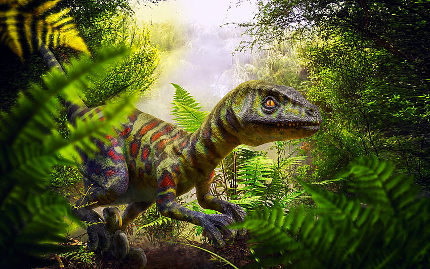 dinosauro, giungla, Monolophosaurus, dinosauro 3d, disegni di dinosauri, foresta Sfondo HD