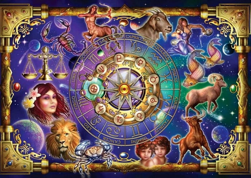 Zodíaco, obra de arte, capricórnio, signos, touro, câncer, aquário, leão, virgem papel de parede HD