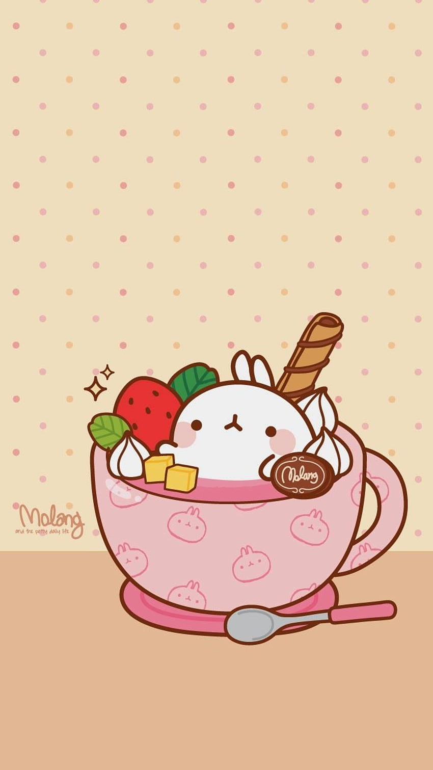 Molang Fraise, rose, tasse de thé, bonbons. Kawaii Stuff, aliments mignons japonais Fond d'écran de téléphone HD