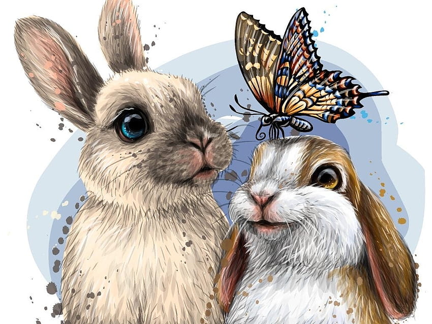 Bunnies and butterfly, bunny, harsh taggar, butterfly, rabbit, art HD  wallpaper | Pxfuel