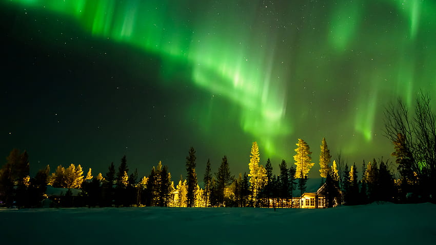 Nordlichter, grüner Himmel, Finnland HD-Hintergrundbild