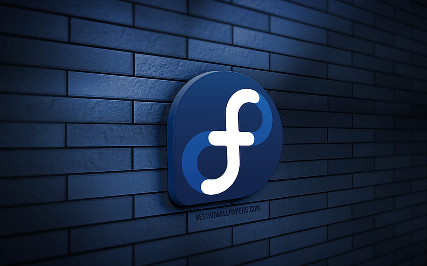 Fedora 3D logo, , gray brickwall, criativo, Linux, Fedora logo, arte 3D, Fedora papel de parede HD