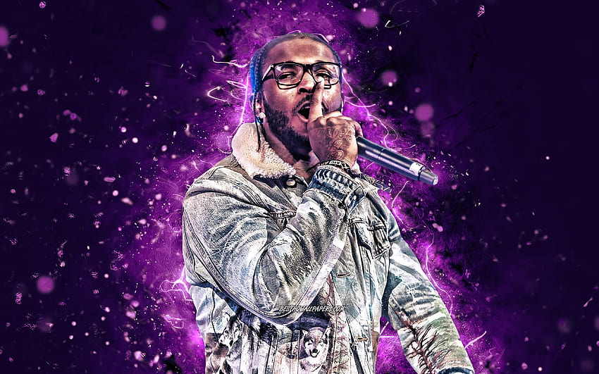 Pop Smoke, 2020, , violet neon lights, american rapper, music stars, Pop Smoke with microphone, Bashar Barakah Jackson, american celebrity, Pop Smoke for with resolution . High Quality HD wallpaper