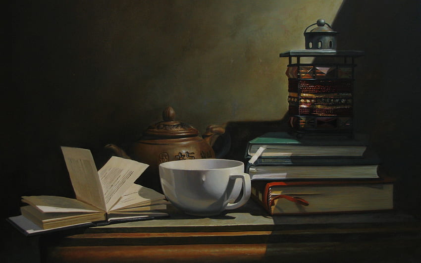 *** Tasse Kaffee ... ***, Bücher, Tisch, alt, Kaffee, Essen HD-Hintergrundbild