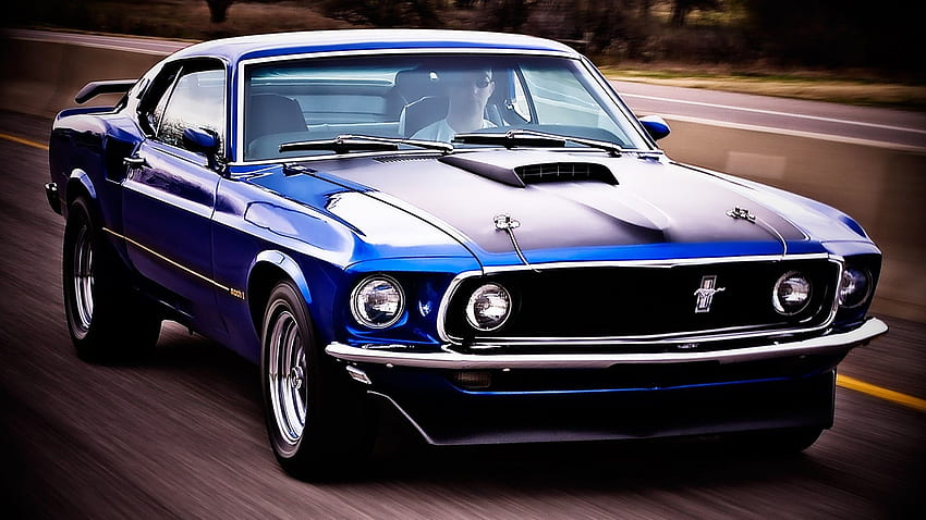 Ford Mustang clásico, coches viejos azules del músculo fondo de pantalla