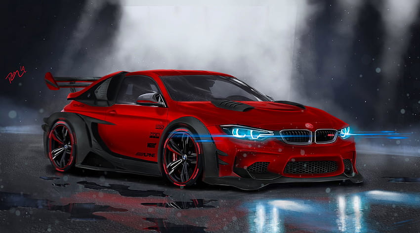 赤い車と背景、赤いスポーツカー 高画質の壁紙