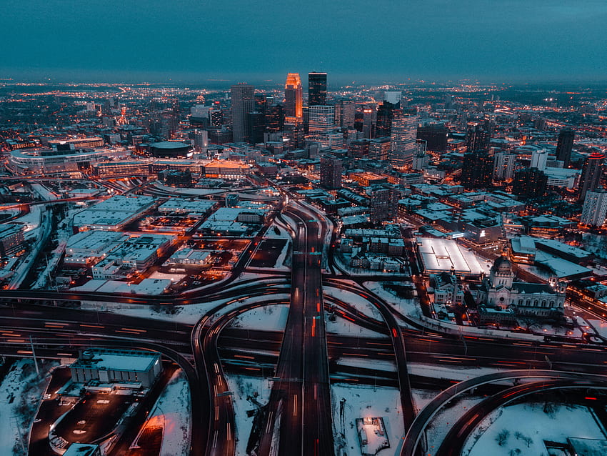 Cities Roads Twilight Snow City Building View From Above Dusk HD Wallpaper Pxfuel