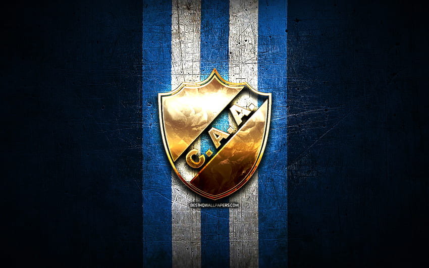 Alvarado FC, logo emas, Primera Nacional, latar belakang logam biru, sepak bola, klub sepak bola Argentina, logo Alvarado, sepak bola, CA Alvarado, Argentina, Klub Atletico Alvarado Wallpaper HD