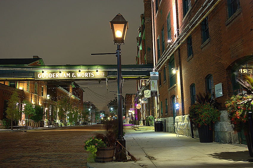 Canada Toronto Street night time Street lights Cities HD wallpaper